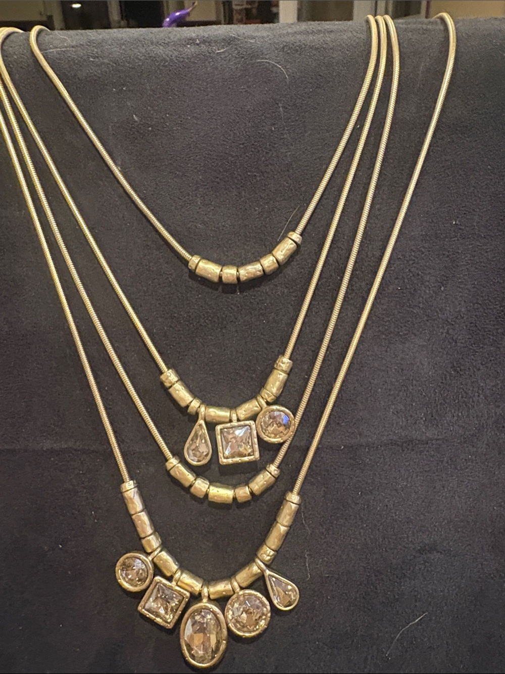 Chico's Gold-Tone Layered Necklace with Clear Stone Pendants